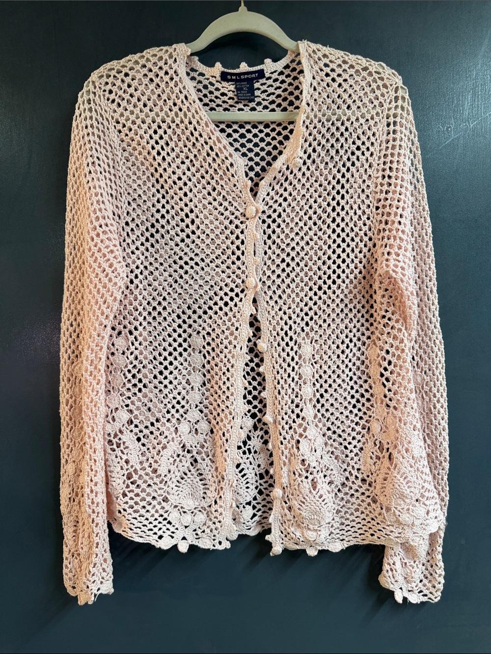SML Sport Light Pink Crochet Open-Knit Cardigan